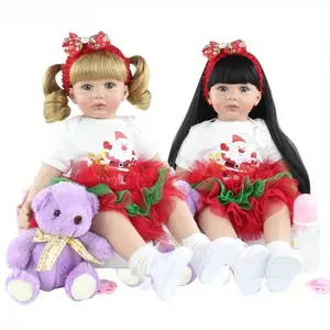 GUESSBELLY 60cm Reborn Baby Cloth Body Doll Soft Vinyl Princess Toddler Girl Toys 24inch Lovely Bebe Dolls with Christmas Dress Nice Gifts for 3+ Girls and Children