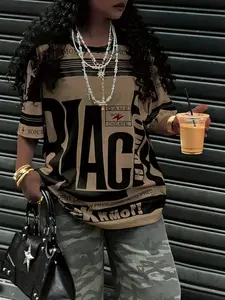 Women's Oversized Print T-Shirt, Y2K Colorblock Streetwear Street Style Short Sleeve, Trendy Loose Fit, Summer Comfort Essential, Printed