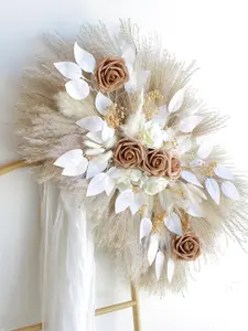 White Leaves & Dusty Brown Pampas Dried Flower Arrangement for Baby Shower, Bridal Shower, Wedding Decor, and Backdrop Floral