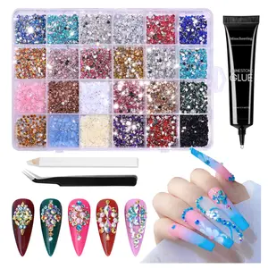 6000 pieces/box 3mm flat bottomed back adhesive diamond set -24 color non hot melt synthetic gemstones, suitable for DIY nail art, water bottles, cosmetics and decoration -24 color combinations, no fragrance type