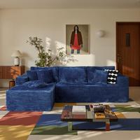 108" Blue L Shaped Sofa with Left Chaise