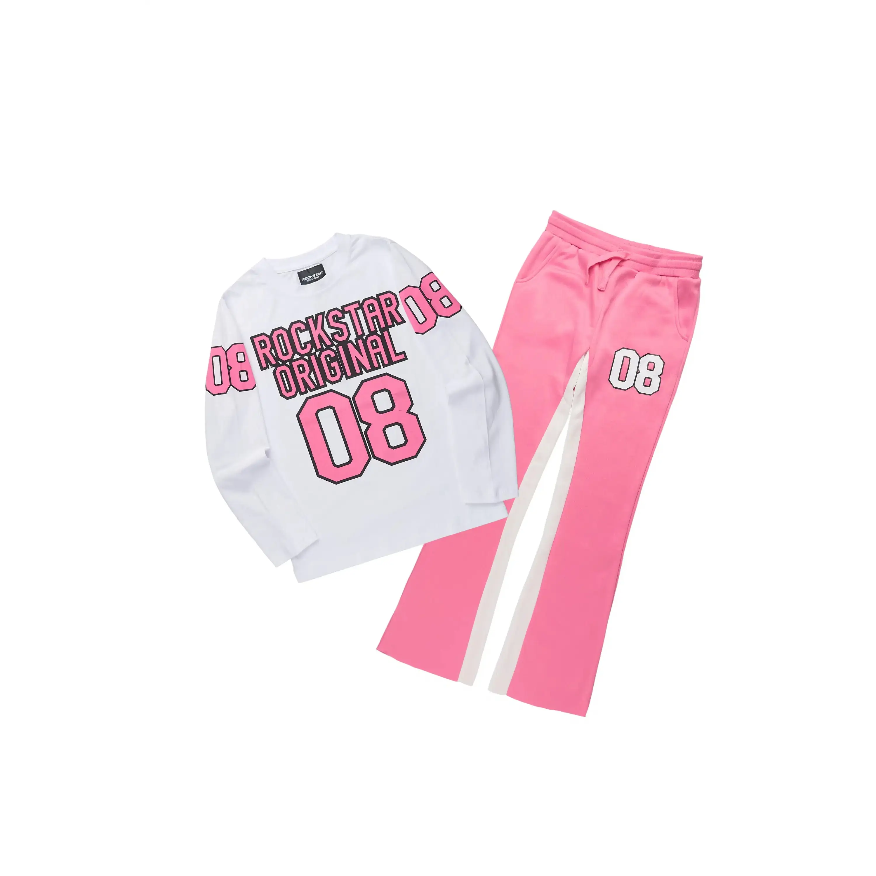 Girls Gaiea White/Pink Long Sleeve Tee Stacked Track Set