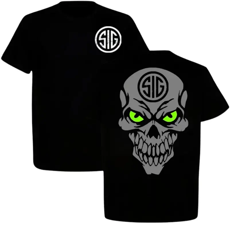 Sig Sauer Skull Green Eyes T-shirt, Tactical Gear Unisex, Gift For Him, Made in USA, Graphic tshirt, Full Size, Full Color