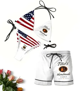 Matching Tito's Handmade Swimwear Set for Couples - Swim Bra & Tie Side Thong Bikini + Men's Beach Shorts, Summer Vacation Swimsuit, Hawaiian Shirt Style, Aloha Beach Outfit, Casual Holiday Bathing Suits Menswear & Womenswear