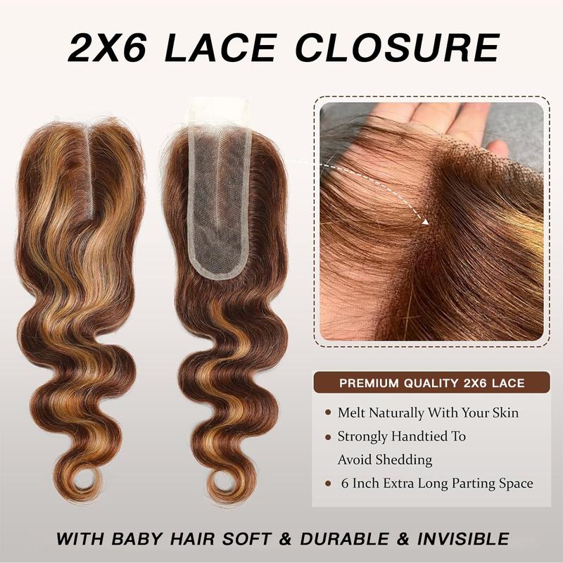[Wequeen]  Pre-colored #FB30 2"x6" Lace Closure #P4/27 Highlight Upgrade Body Wave Transparent Lace 14-18inch Budget Friendly