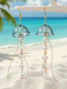 1 Pair Women's Jellyfish Earrings - Geometric Tassels, Lightweight Dangle Earrings With Iridescent Jellyfish Pendant, Beachy Vacation Jewelry For Pool Parties, Summer Outings & Daily Wear, Perfect Gift For Women, Trendy Jewelry