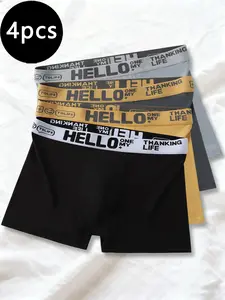 Trendy men's boxer briefs with HELLO lettered waistbands, available in multiple color combinations and a wide variety of options.