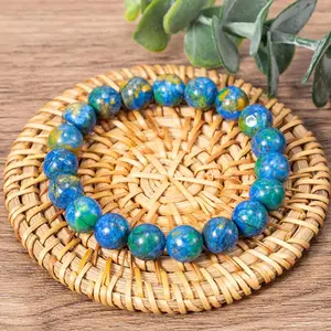 Natural Azurite Elastic Stretch Bracelet - Handmade 8mm Gemstone Beaded Bracelet - Healing Bracelet for Mother's Day