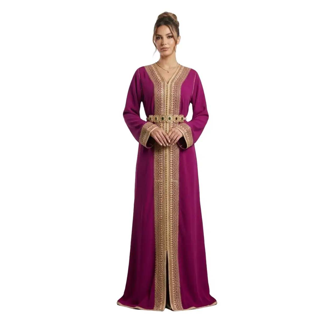 Royal Fuchsia Hand-Embroidered Moroccan Kaftan
