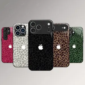 Elegant black frame, glass phone case, available in multiple colors with leopard print patterns, compatible with iPhone 17/17P/17PM/16/16P/1Air/E, shockproof and drop-proof black protective case - 995