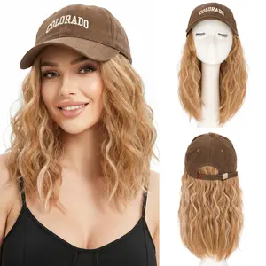 SEGOHAIR Brown Hat Wigs Baseball Cap with Heat Resistant Synthetic Short Wave Curly Hair Extensions 8 Inch Bob Hair for Women Throw and Go Adjustable Natural Looking Daily Wear Outdoor Sporty Breathable Glueless Wavy Short Hairpiece Fashion Travel Summer