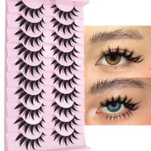 AUGENLI Lashes Manga Eyelashes Cat Eye Lashes Spiky Eyelash C Curl Lash Wispy Natural Look False Eyelashes with Soft Clear Band Strips Fake Eyelashes