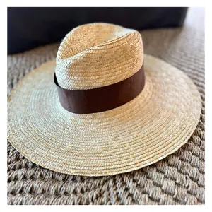 Straw Hat with Brown Ribbon (Wide Brim)
