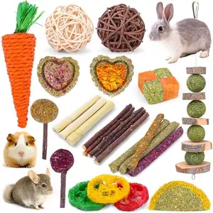 VESPRO Rabbit Bunny Toys for Rabbits Hamster Guinea Pig Toys Natural Timothy Hay Sticks Chew Treats and Balls for Rabbit, Chinchilla, Guinea Pig, Hamster, Bunny Teeth Care