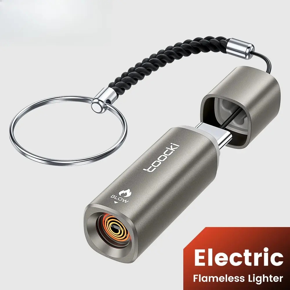 Mini Gold Portable Rechargeable Lighter (TG14) - USB-C Rechargeable, Blow-Activated Windproof Tungsten Coil, Red-Glowing, for Outdoor Camping, Sports & Outdoor Leisure Equipment, Outdoor Portable Lighter, Portable Rechargeable Lighters