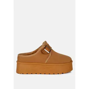 London Rag Womens Mayfield Buckle Strap Fur Platform Classic Slip-On 9