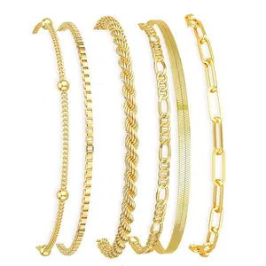 Gold Bracelets for Women Waterproof,  Jewelry Sets Trendy Thin Dainty Stackable Cuban Link Paperclip Chain Bracelet Pack Fashion Accessories Gifts for Womens