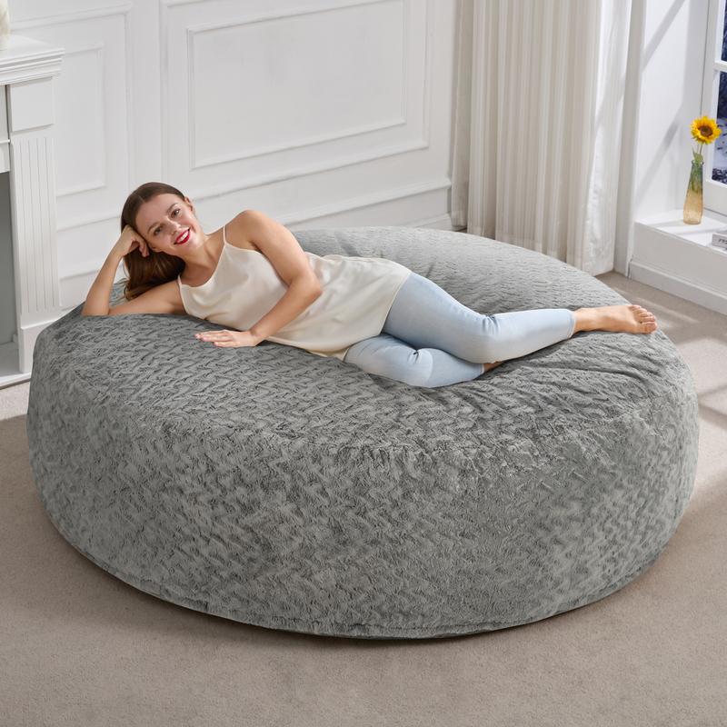 【Hobestluk】Bean Bag Chair 6ft for Adults, 70" x 70" x 15", Big Bean Bag Design, Plush Fur Cover, Versatile for Living Room, Bedroom, Dorm, Office Couch Sofa,fathersdaygifts