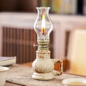 Vintage Flame Pattern Ceramic Windproof Lamp, Portable Outdoor Camping Lantern, Adjustable Brightness Oil Lamp, Home Decor Gift