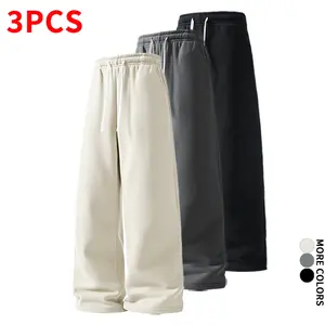 Three-Pack Men’s Wide-Leg Sweatpants – Loose Oversized Relaxed Fit, Drawstring Sports Pants; Versatile Casual Pants for Home, Fitness, Commuting, and Street Style fathersdaygift