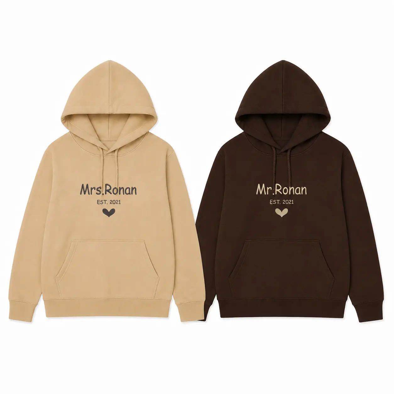 Custom Embroidered Mr and Mrs Hoodie – Personalized Couple Matching Hoodie With Initial, Matching Gift for Couples Valentine Birthday