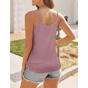 2025 Lace Camisole Tops V Neck Spaghetti Strap Cute Top Sleeveless Blouses Loose Fit Eyelet Tops for Women  Shirts tube tops HOT