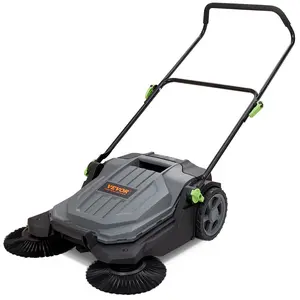 VEVOR Walk-behind Hand Push Floor Sweeper, 25.6" Sweeping Width Floor Sweeper Manual Non-Electric, 5-Gallon Waste Container, Angle & Height Adjustable Folding Handle for Walkway, Yard, Garage, Patio,summervibes