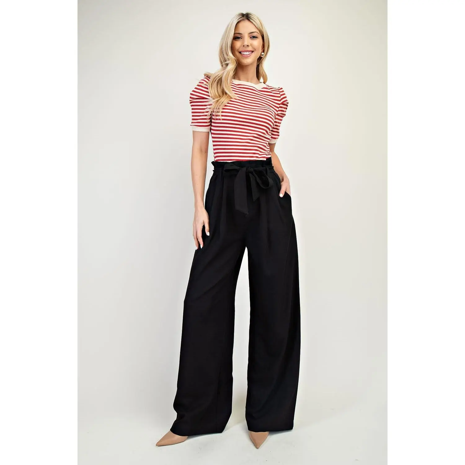 Black Wide Leg Belted Pants