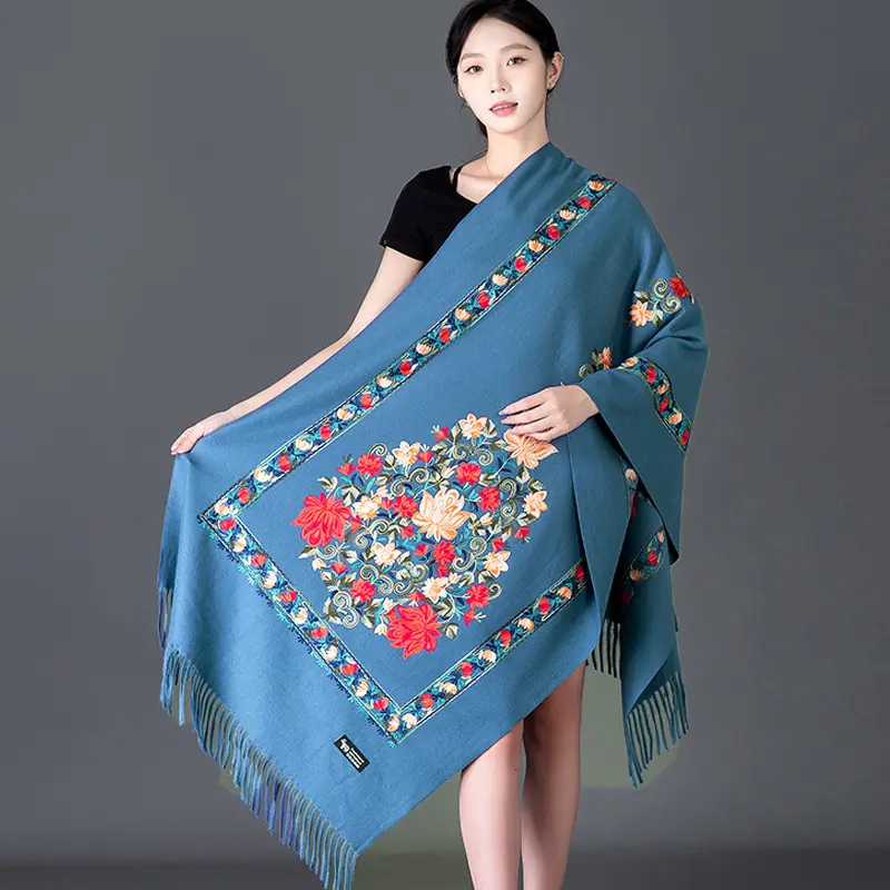 Embroidered Vase   Denim Blue