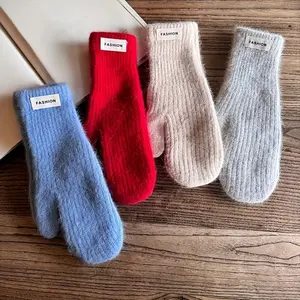 Women's Thermal Insulated Plush Fuzzy One-Finger Gloves - /Korean Inspired Candy-Colored (Pink, Blue, Yellow, Green, White) Winter Cycling & Commuting Mittens, Elastic Fit for Small Hands, Korean Wave Style Accessory