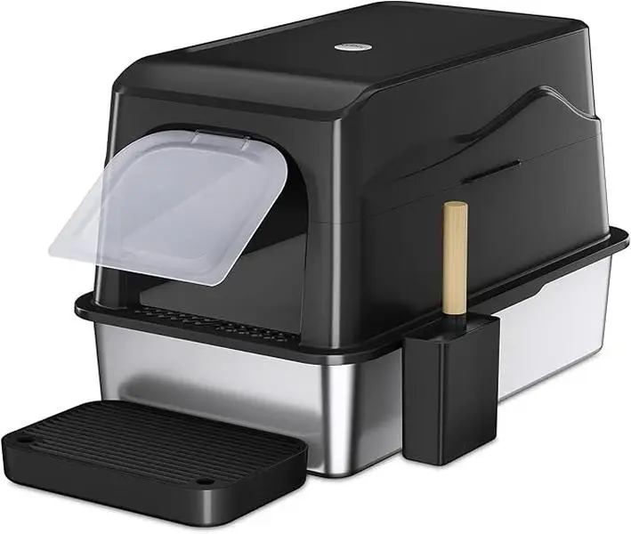 Covered Stainless Steel Litter Box Enclosure with Removable Lid for Big and Multiple Cats Pet Supplies Clean