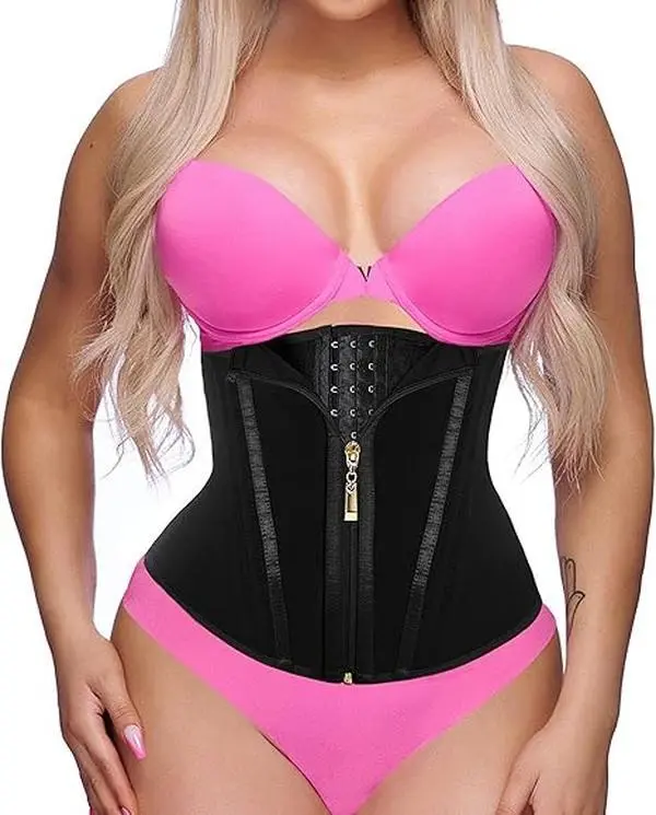 Women’s Basic Waist Shaper Corset, Breathable Mesh Underbust Trainer with 15 Steel Boning, Double Zipper & Hook Closure for All-Day Tummy Control