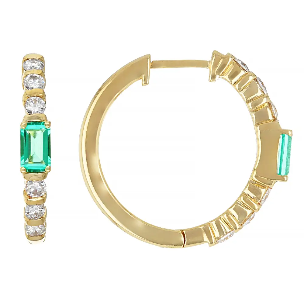 JTV Lab Created Emerald 18k Yellow Gold Over Sterling Silver Hoop Earrings 0.89ctw