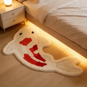 1pc Ins Style Koi Bedroom Decoration Bedside Rug Wabi Style Living Room Sofa Carpet Irregular Shape Bay Window Plush Carpet Fluffy Rug Home Bathroom Washable Non-slip Floor Mat Fluffy Area Rug