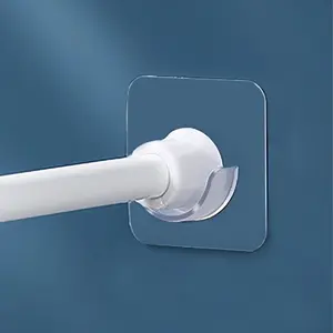 Spring Tension Rod Holder, 2 Packs 1.18 Inches Small Transparent Shower Rod Bracket No Drilling, Small Adhesive Tension Curtain Rod Retainer Shower Curtain Rod Holder