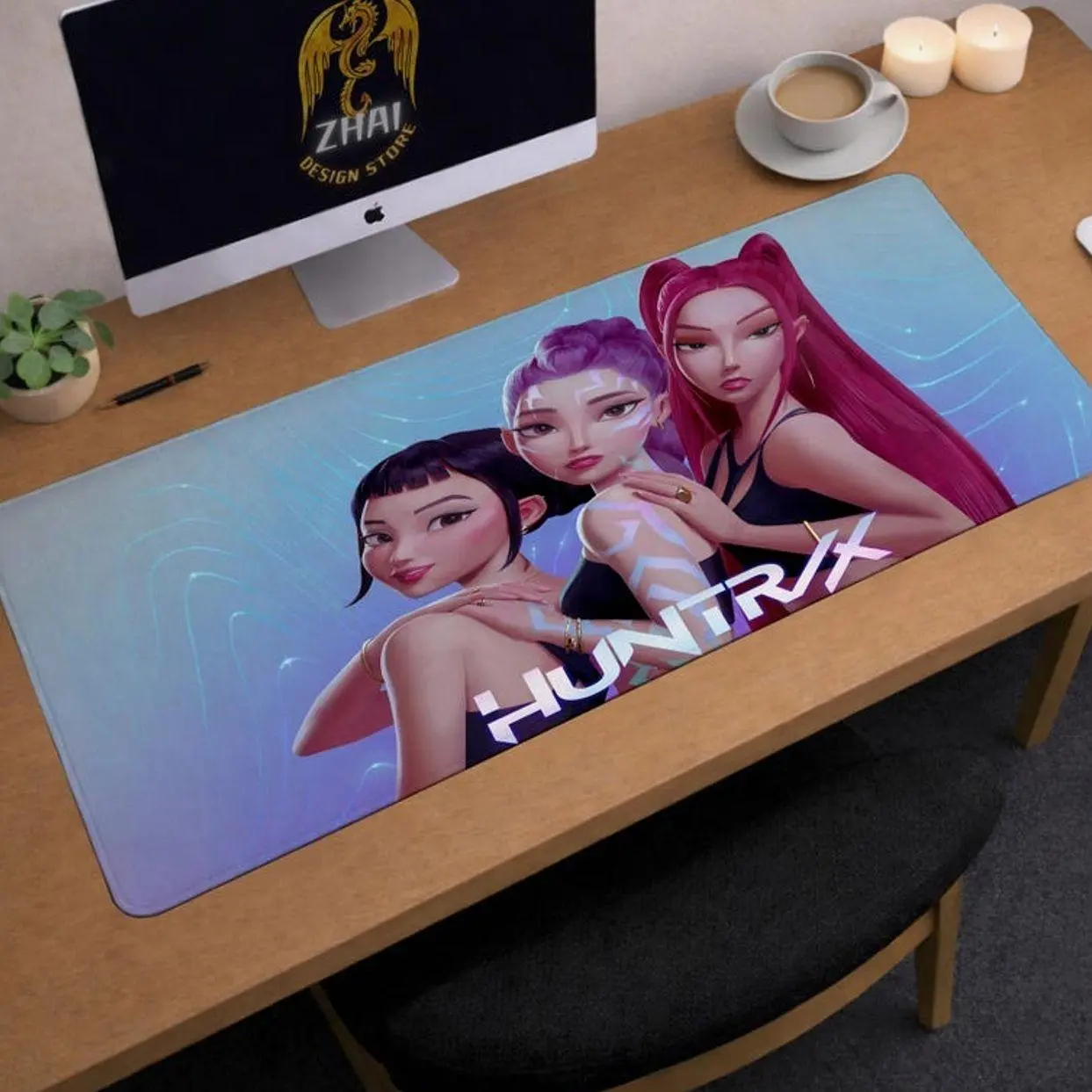 Large Huntrix K Pop Demon Hunters Desk Mat, Extended Gaming Mouse Pad, Anime Style Office Desk Protector