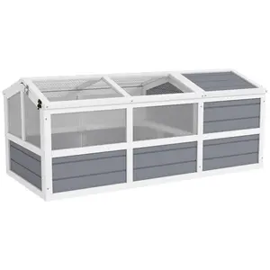 PawHut Tortoise Habitat Outdoor, Wooden Tortoise House Bottomless Design with Doors, PC Sun Panel Windows, Tortoise Enclosure for Small Animals, Rabbits, Light Gray