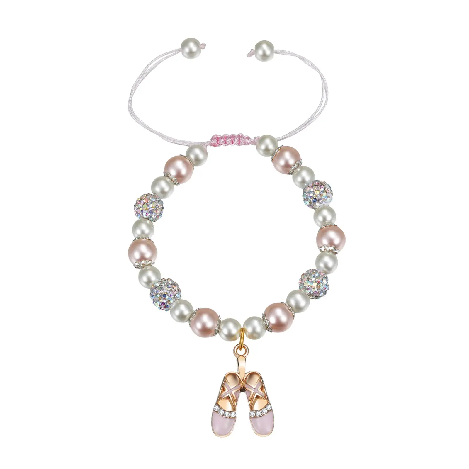OIDEA Beaded Ballet Charm Bracelet for Girls & Women with Faux Pearls & Rhinestones, Adjustable Cord Dance Jewelry, Birthday Gift Idea