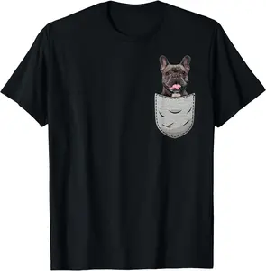 Frenchie French Bulldog Chest Pocket T-Shirt Crewneck Unisex