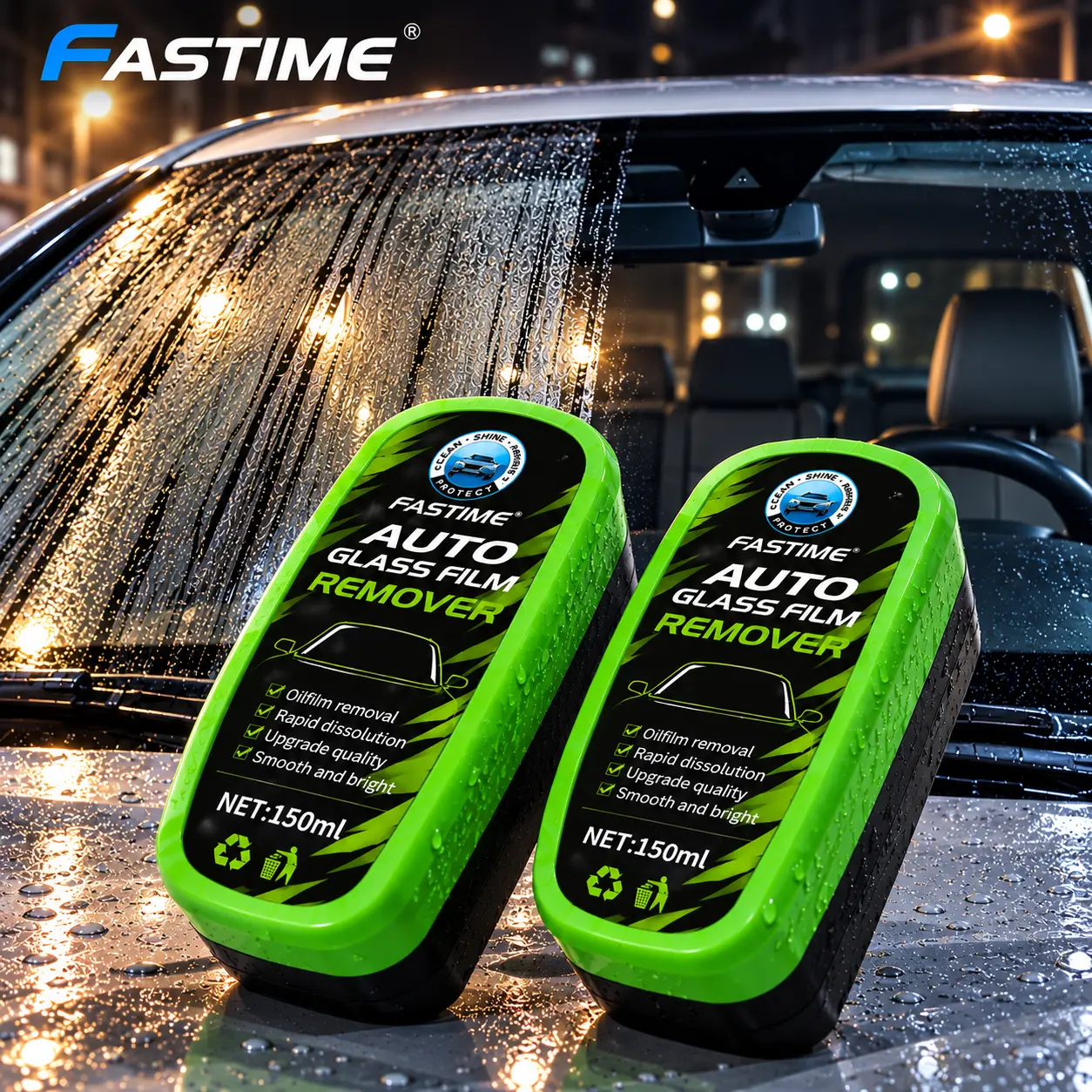 Fastime Auto Glass Oil Film Remover Pad - 150ml Fast-Acting Oil Removal Cleaner for Cars, Windshields, Car Windows & Rearview Mirrors to Eliminate Stubborn Stains & Renew Unobstructed View