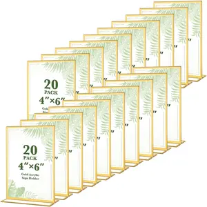 20 Pack   Sign Holders 4x6 Inch, Double Sided Vertical Stand Clear Picture Frames, Table Menu Display Holders for Wedding Table Numbers, Restaurant Signs, Party and Office Photos
