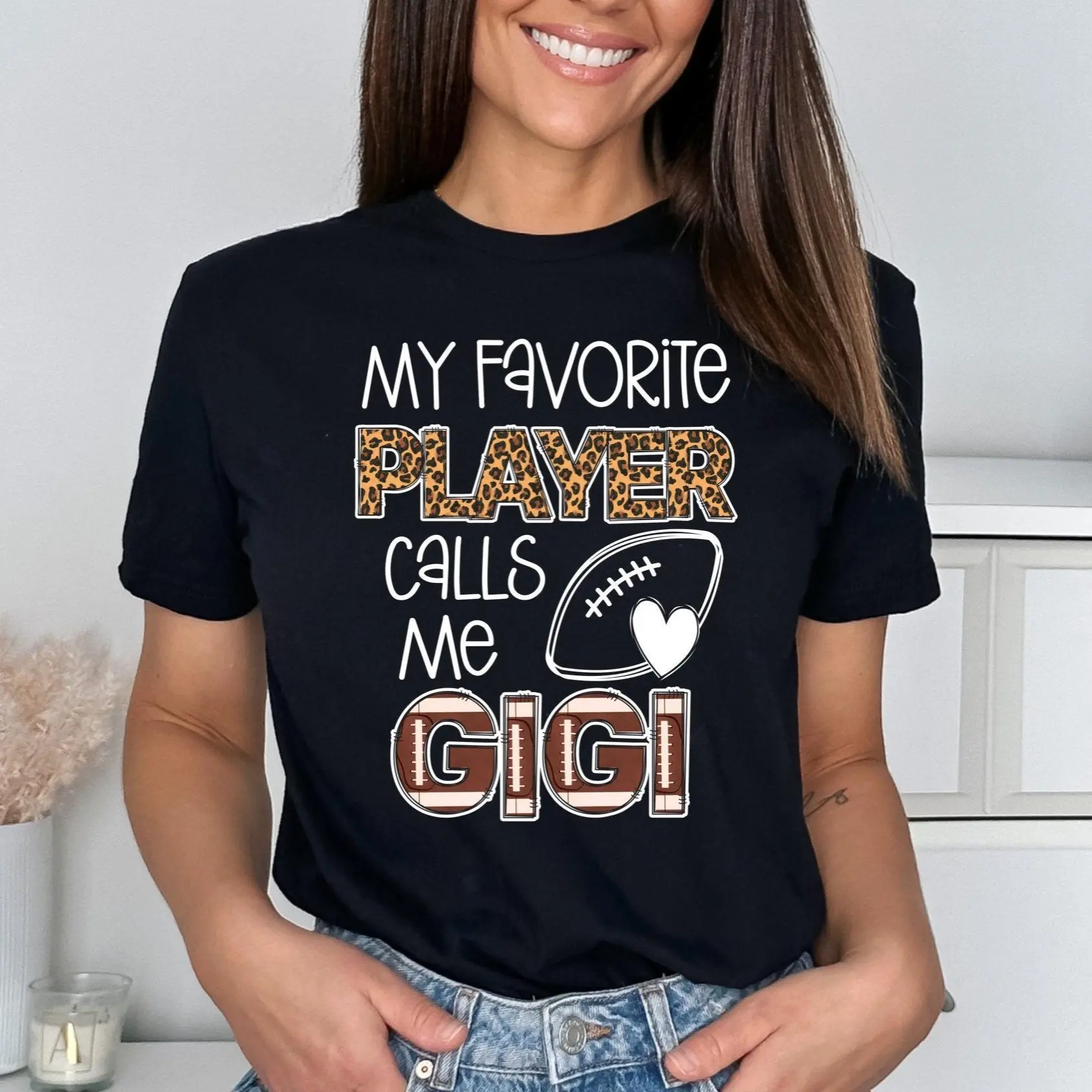 Womenswear Women's Football Gigi T-Shirt, Cute Game Day Gift, "My Favorite Player Calls Me Gigi" Senior Grandma Tee Streetwear