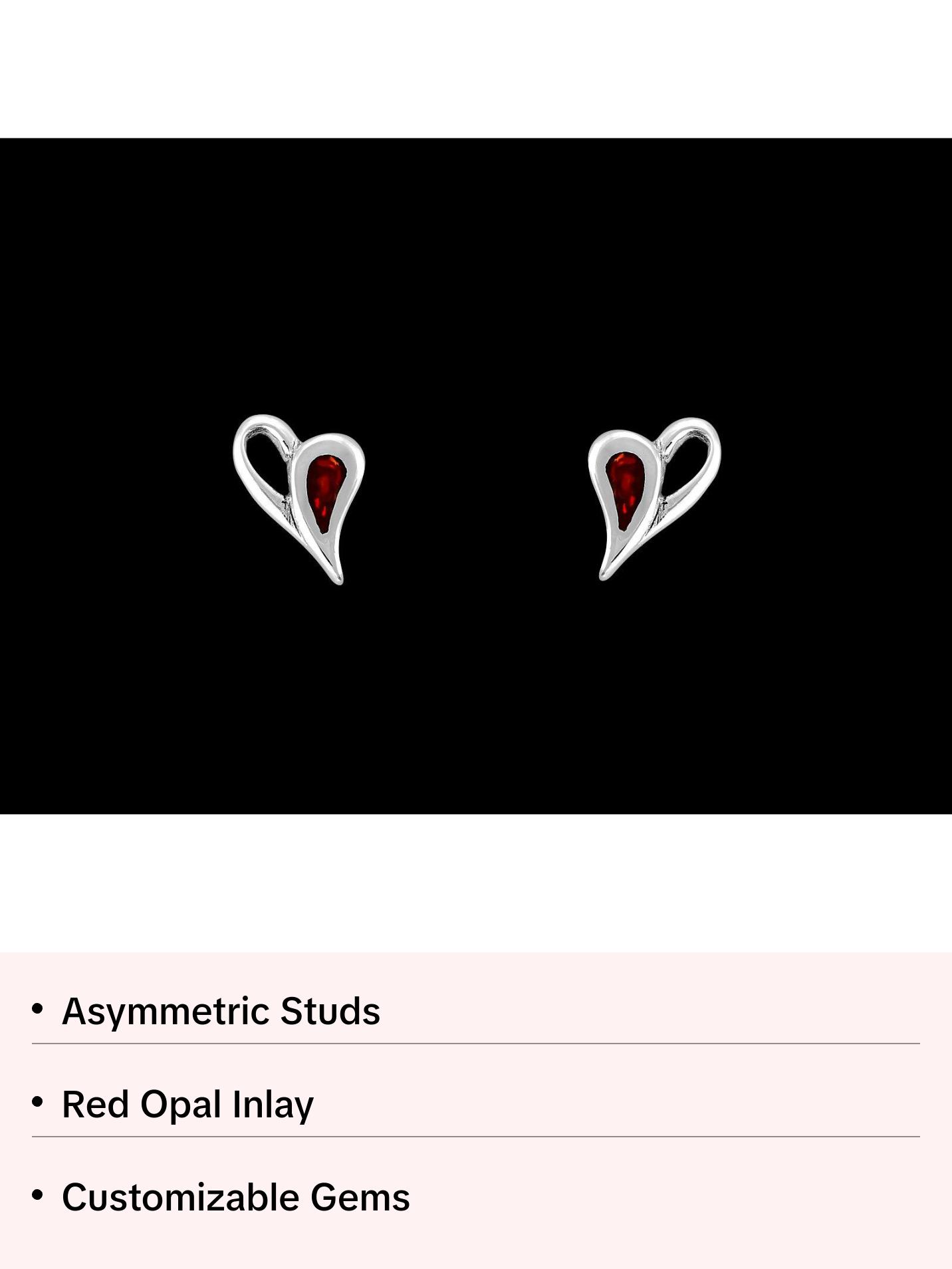 925 Sterling Silver Heart Earrings, Heart Posts, Red Opal Earrings