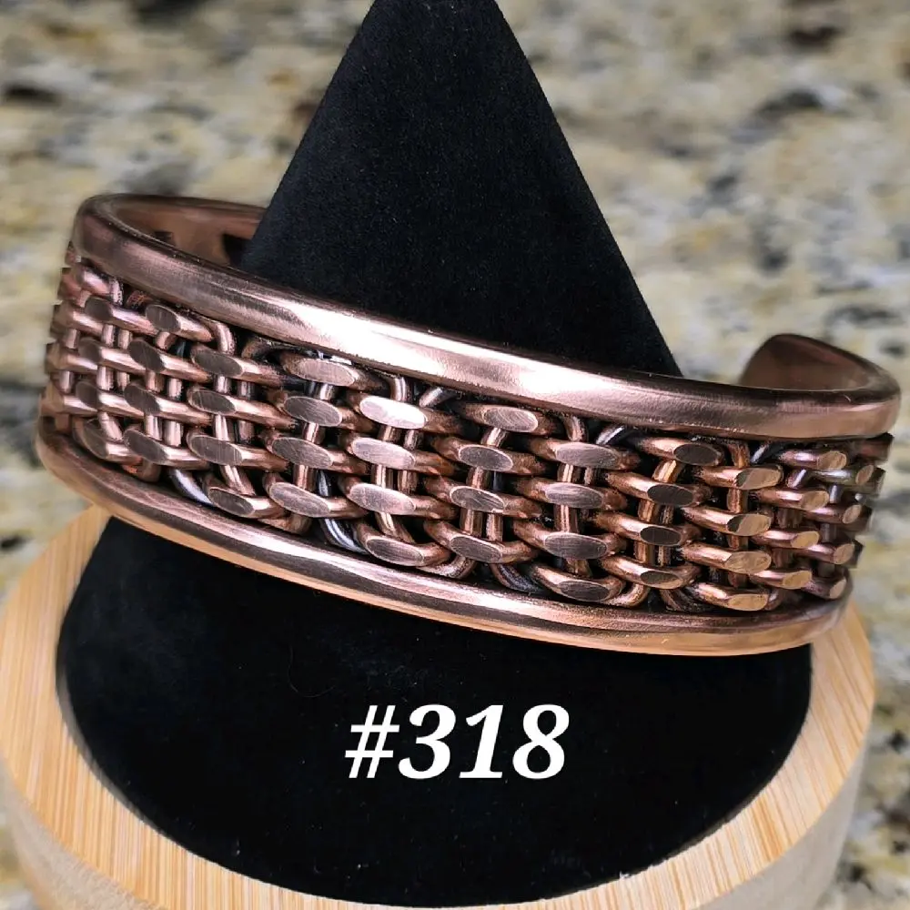 #318 Pure Copper  7 5/8" x 1" Hand-Woven Cuff Bracelet Handmade Artisan Jewelry Unisex Gift Ready Open Cuff Design Comfortable Daily Wear