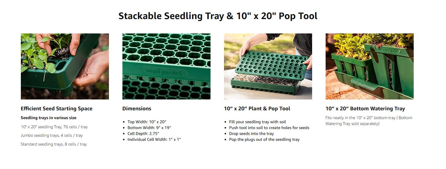 Vego Garden Seedling Popper Tool 3-in-1 Plant & Pop Board for Stackable Seedling Trays 10"x20" Efficient Seed Starting & Dispensing Grow Kit
