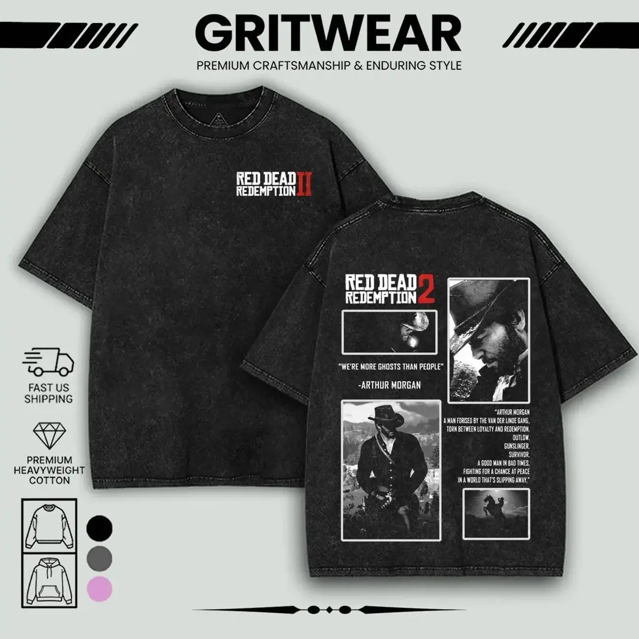 Arthur Morgan" Red Dead Redemption 2 Double Printed Unisex Washed T-Shirt, Video Games Streetwear graphic tees Top Man G4C