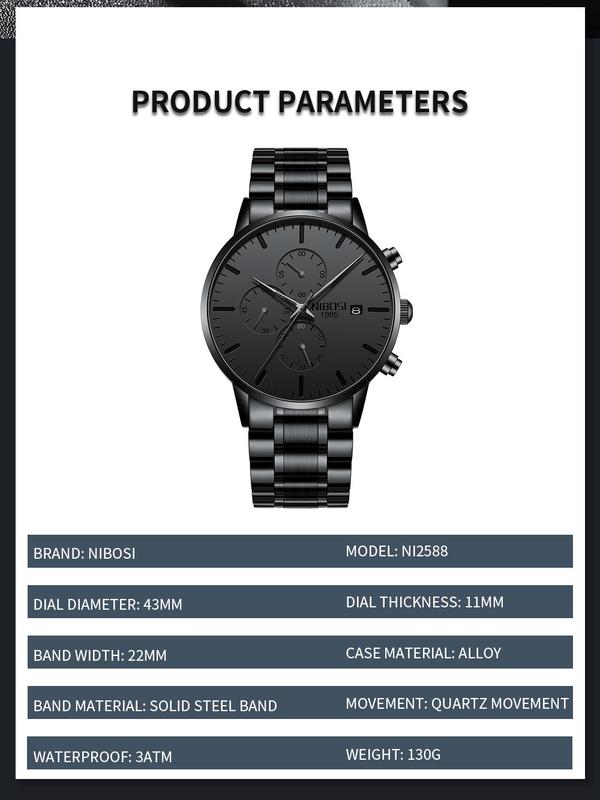 【Clearance sale】NIBOSI Men's Watches Analog Minimalist Black Dial Watches for Men Business Chronograph Military Casual Wrist Watches Stainless Steel Strap Date
