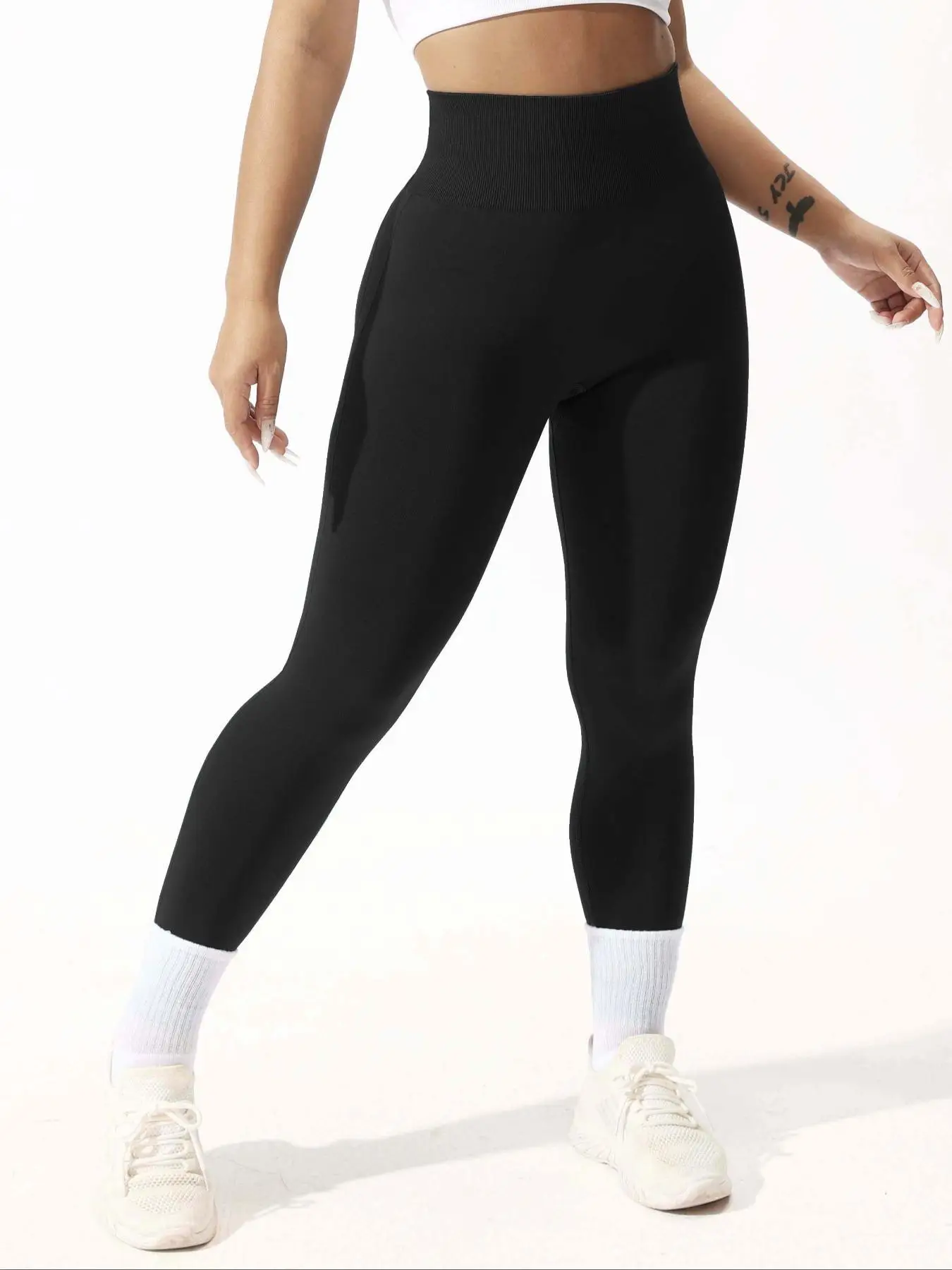 Women's Solid High Waist Sports Leggings, Comfy Breathable Skinny Pants, Yoga Gym Workout Running Bottoms for Summer Spring Fall