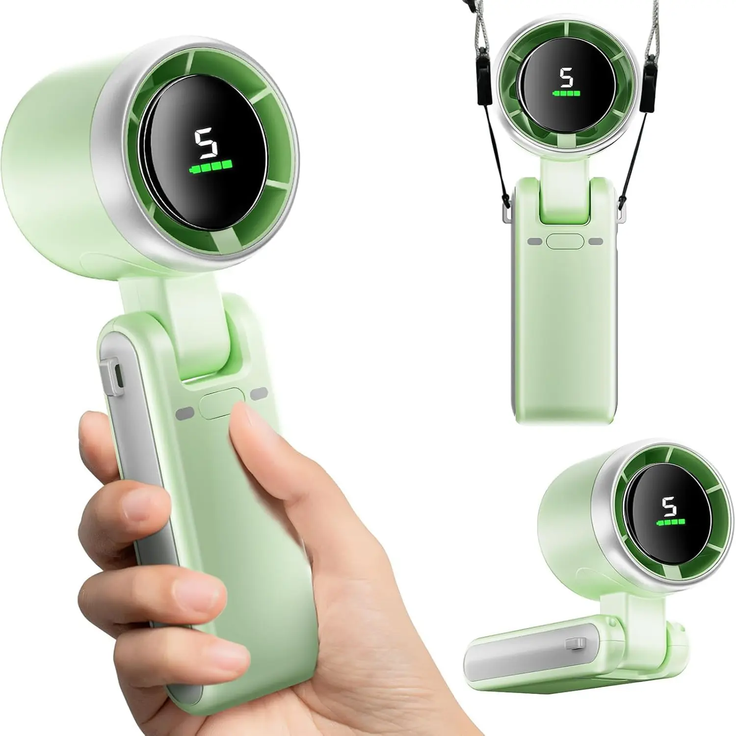 3-in-1 Handheld Turbo Fan, Multifunctional Cooling Fan with Turbo Tech, 5000mAh Rechargeable Mini Device, Digital Display, 5-Speed Adjustable, Small Pocket-Sized, Ideal for Travel Camp (Gifts for Adults)