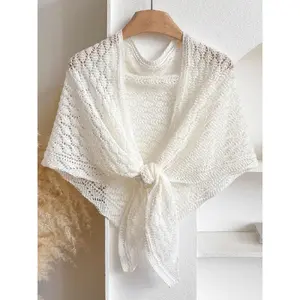 Elegant Women's Hollow Out Shawl, Breathable Knit Scarf Wrap, Versatile Fashion Accessory, Perfect Valentine's Day Gift, Boho Style Shawl, Knitted Shawl